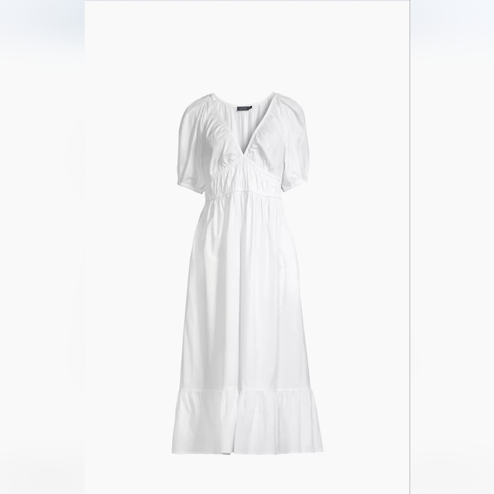 Vineyard Vines Marina Dress Large White Midi Puffy Sleeves Summer Tiered - Picture 16 of 16